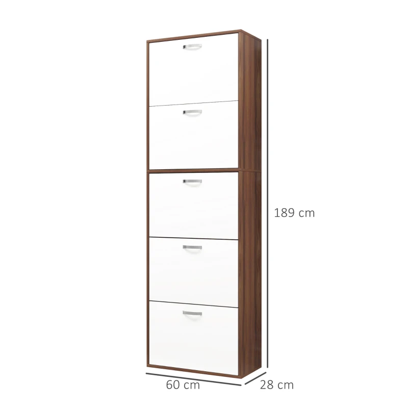 Homcom Dulap Pantofi 60×28×189 cm – 5 Sertare & Spatiu pentru 30 Perechi(m-3)