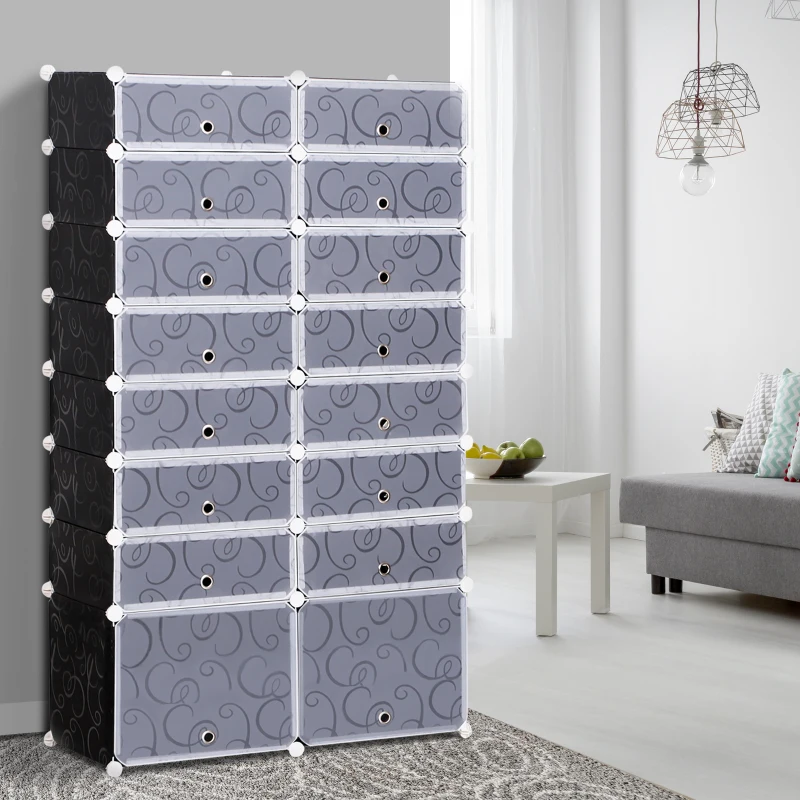 HOMCOM Dulap Pantofi Modular 16 Cuburi in PP Alb si Negru 95x37x160cm