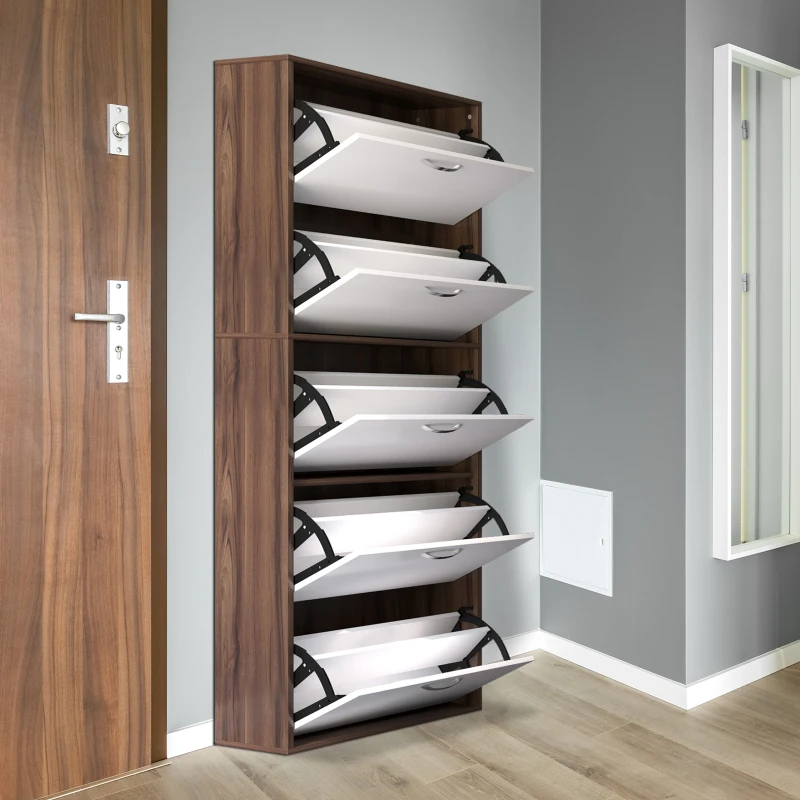 Homcom Dulap Pantofi 60×28×189 cm – 5 Sertare & Spatiu pentru 30 Perechi(m-7)