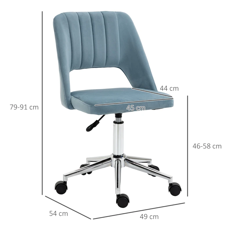 Vinsetto Office Chair Swivel Desk Chair Height Adjustable 360° Rotatable Scallop-Shaped with Seam Line Design Foam Velvet-like Polyester Blue 49 x 60 x 79-91 cm