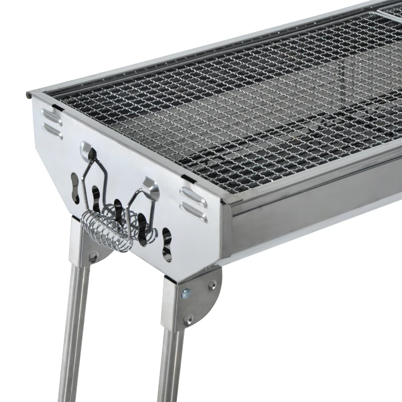 Outsunny Portable Charcoal BBQ Grill, Stainless Steel,73Lx33Wx71H cm-Silver
