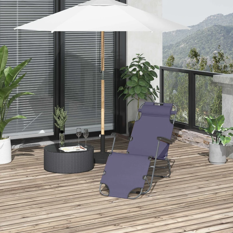 Outsunny Sezlong Pliabil cu brate de Gradina sau Pisina, Metal tesatura Oxford Gri