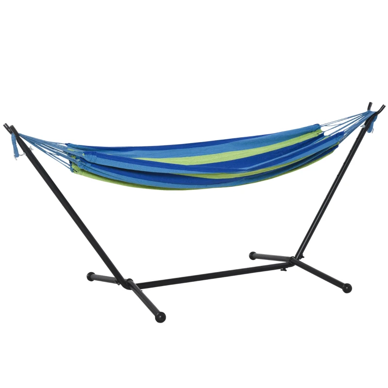 Outsunny 277 x 121cm Hammock with Metal Stand Portable Carrying Bag 120kg Green Stripe