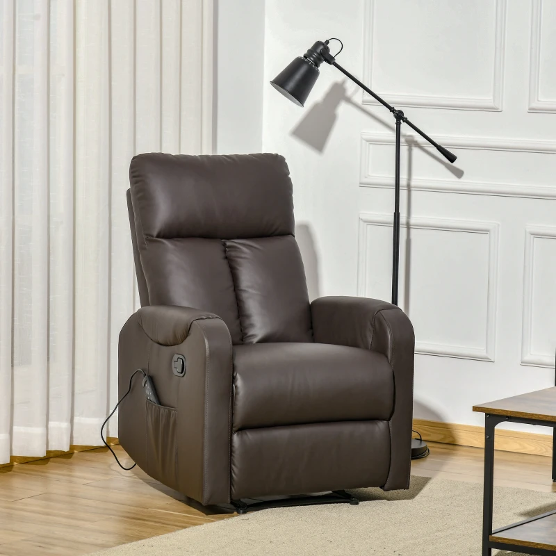 HOMCOM Massagesessel mit Liegefunktion Fußstütze Relaxsessel Fernsehsessel Kunstleder Braun 76,5 x 96 x 106,5 cm