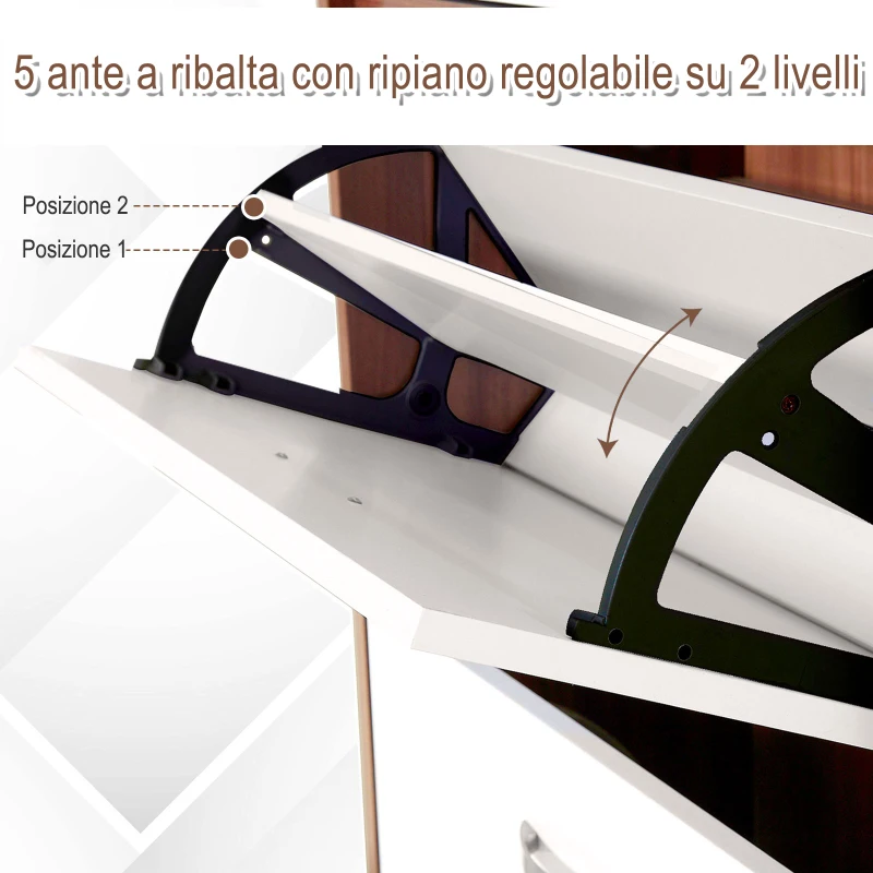 Homcom Dulap Pantofi 60×28×189 cm – 5 Sertare & Spatiu pentru 30 Perechi(m-4)