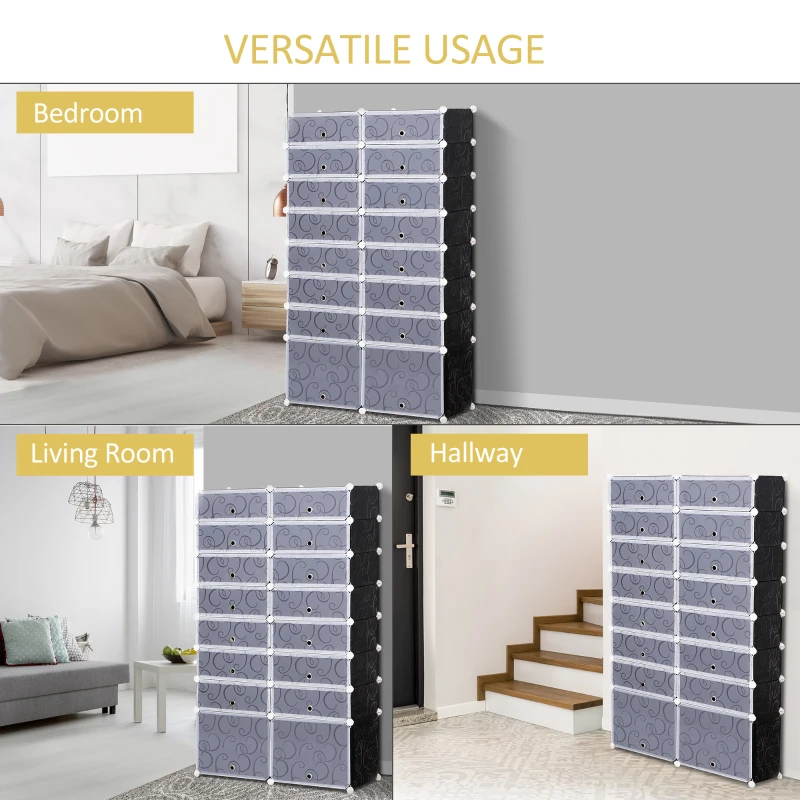 HOMCOM Dulap Pantofi Modular 16 Cuburi in PP Alb si Negru 95x37x160cm