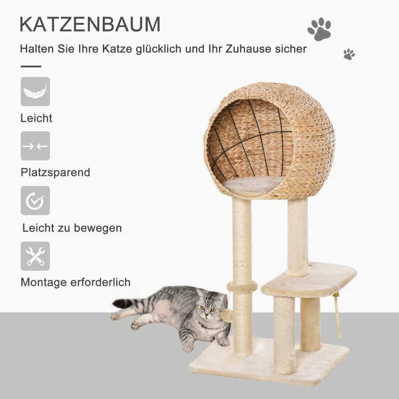 kattenboom krabpaal kitten meubel met kattengrot sisal zacht pluche beige