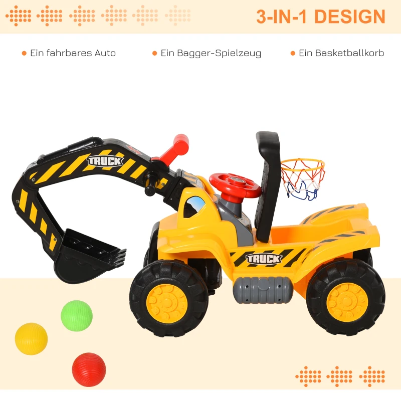 HOMCOM 4-in-1 ride-on kindergraafmachine loopauto loopfiets met opbergmand en ballen