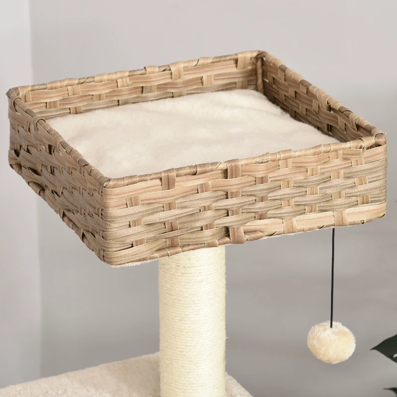 PawHut kattenboom multifunctionele krabpaal kattengrot speelbal bruin + beige