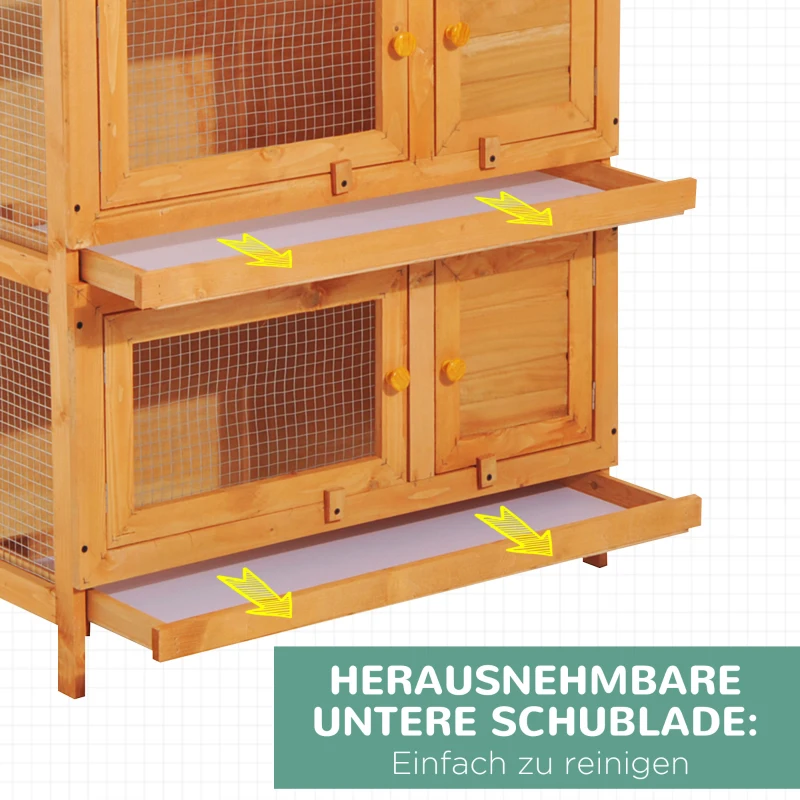 PawHut dwergkonijnenhok dubbellaags 90cm x 45cm x 90cm weerbestendig dennenhout