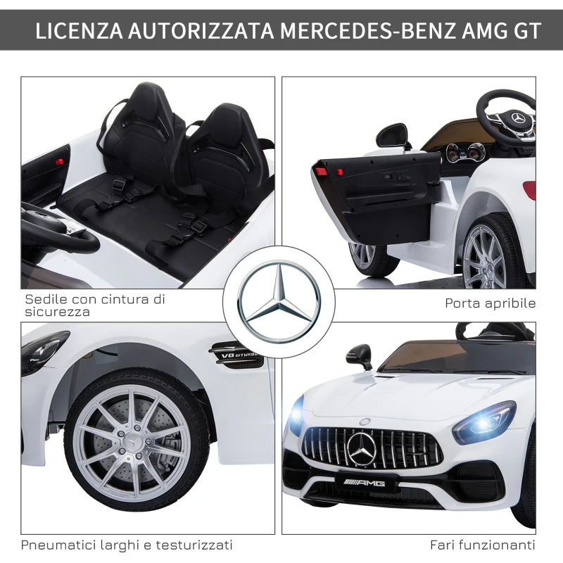HOMCOM Macchina Elettrica per Bambini con Licenza Ufficiale Mercedes-Benz Luci e Fanali Funzionanti Lettore di Musica MP3