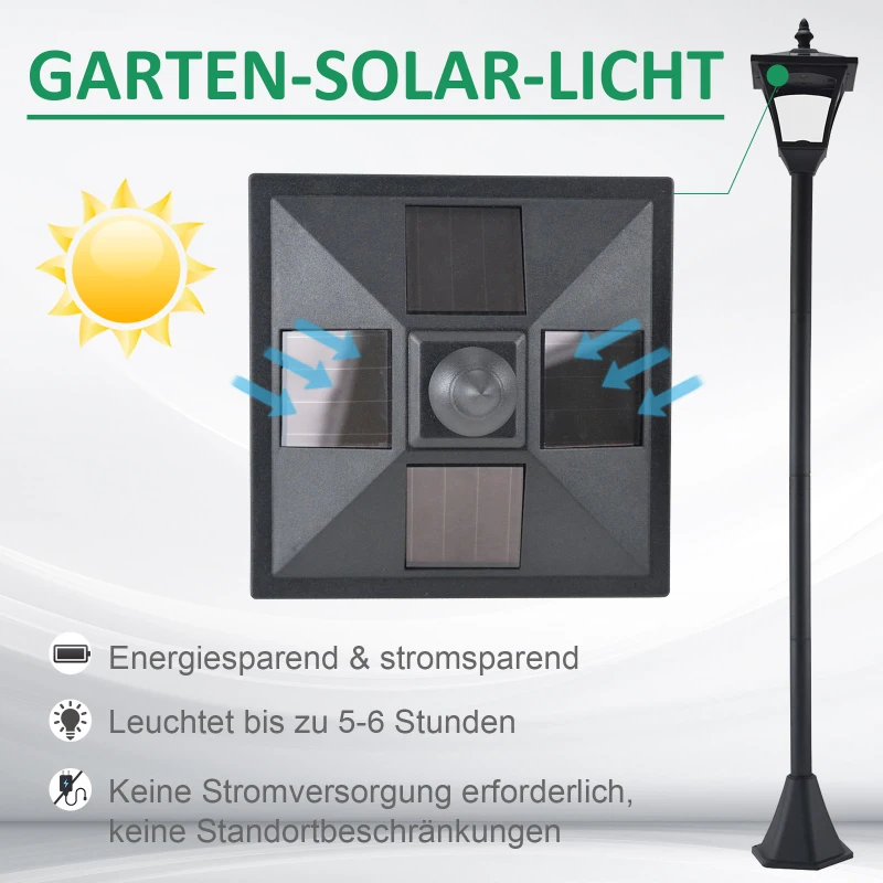 Outsunny tuinlantaarn lantaarn op zonne-energie zwart 120 H cm