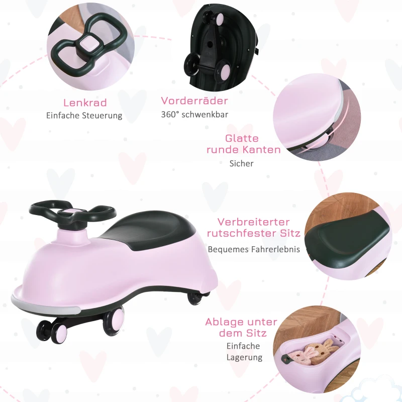 HOMCOM loopauto speelgoedwagen loopauto voor kinderen 5 PU bliksemwielen kinderauto met opbergbox voor kinderen van 18 t/m 48 maanden roze + zwart 77 x 34 x 35 cm