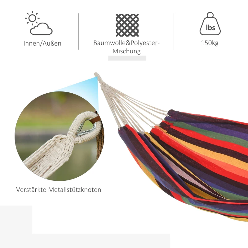 Outsunny hangmat outdoor katoen met draagtas 290 x 150 cm veelkleurig