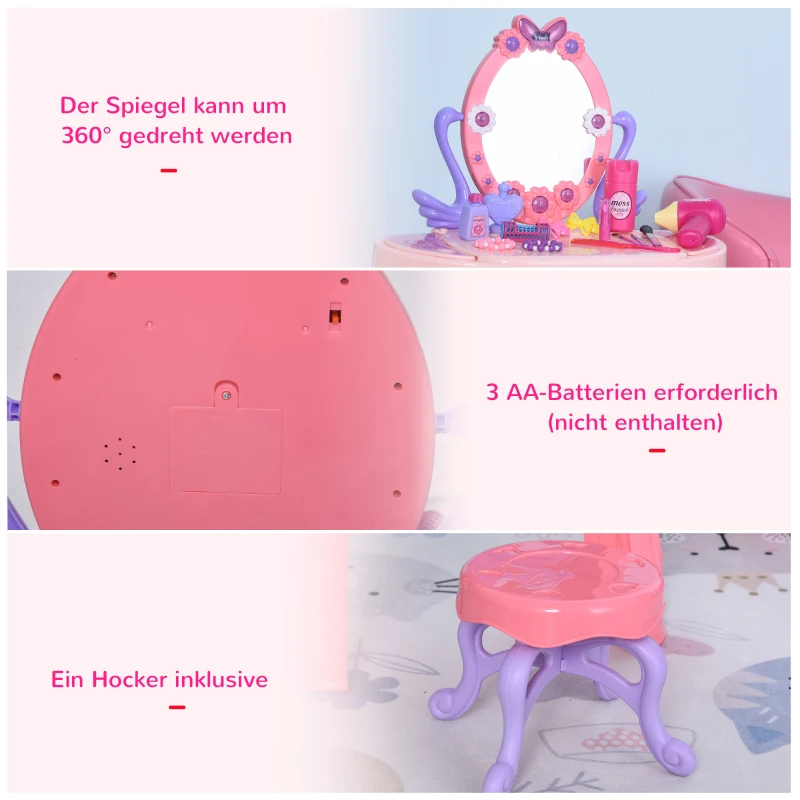 HOMCOM kinderkaptafel kaptafel 5 muziekstukken infrarood sensor roze