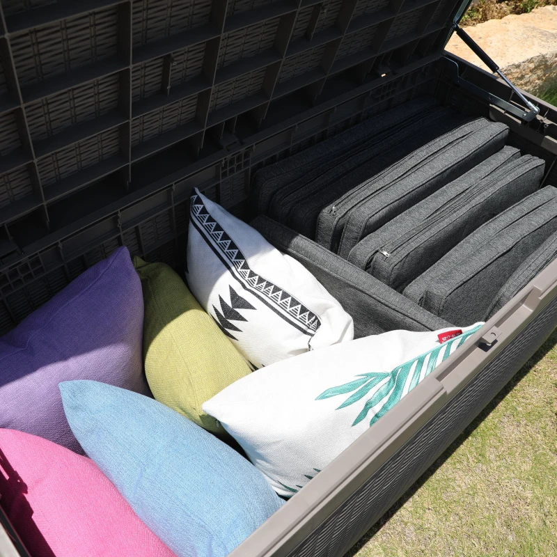 Outsunny® Rattan Kissenbox Auflagenbox Gartenbox mit Kissen Garten Metall PP 8 Hellbraun