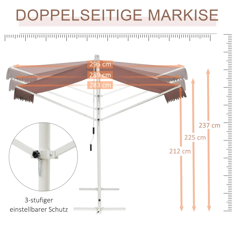 Outsunny Standmarkise Markise 4,5 x 3,4m Terrassenüberdachung Gartenmarkise mit Faltarm Kurbel Terrasse Braun Alu Metall