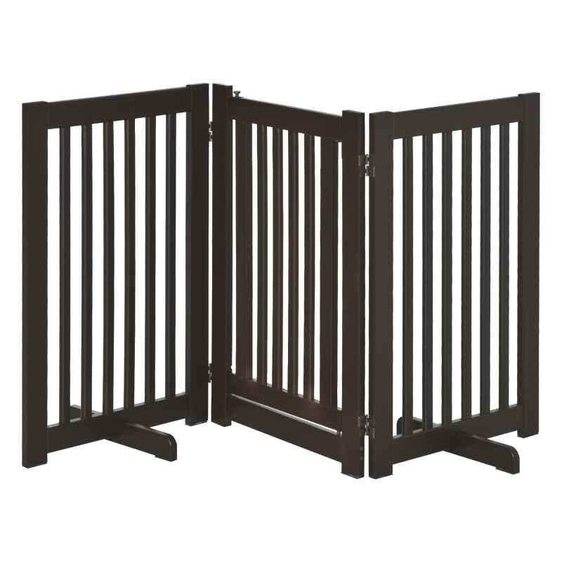 PawHut Absperrgitter Holz Freistehendes Schutzgitter für Hunde Türschutzgitter Verstellbares Hundegitter Treppengitter mit Füßen klappbar Dunkelbraun 155 x 1,5 x 76 cm