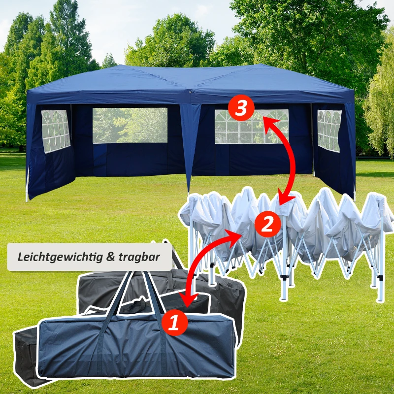 Outsunny Opvouwbaar paviljoen paviljoen opvouwbare tent partytent tuintent 3 x 6 m met venster 2 kleuren