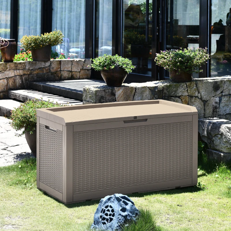 Outsunny® Rattan Kissenbox Auflagenbox Gartenbox mit Kissen Garten Metall PP 8 Hellbraun