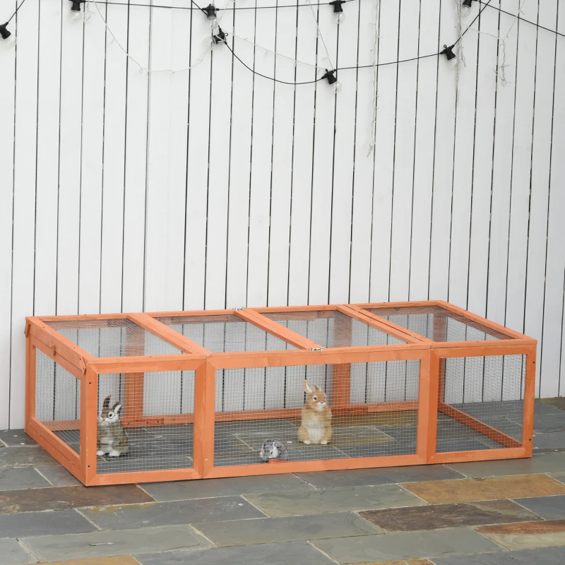 PawHut Konijnenhok konijnenkooi met buitenverblijf kleine dierenhok massief hout oranje(m-10)