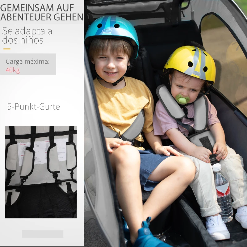 HOMCOM 2-in-1 fietskar voor kinderen fietsaanhanger jogger fietskar 360° draaibaar