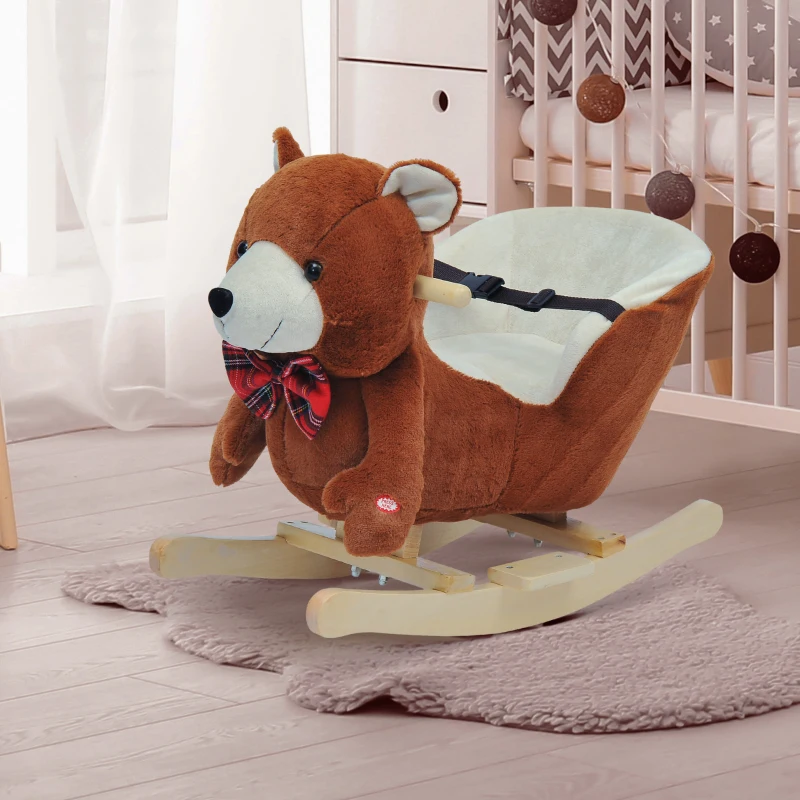 HOMCOM Schommelpaard pluche schommeldier paard liedjes speelgoed kinderen babyschommel