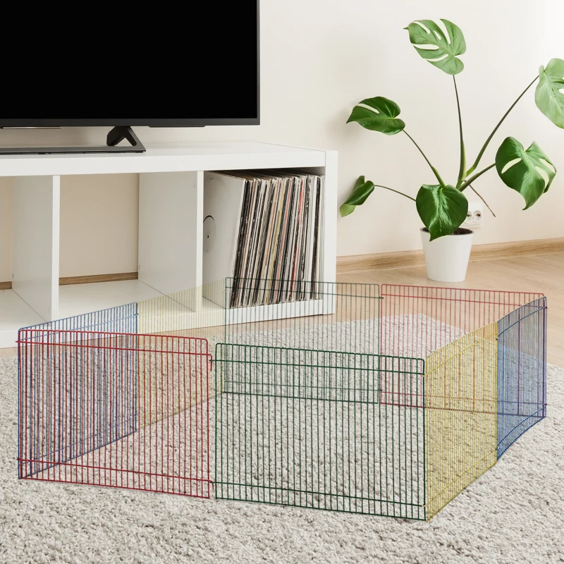 PawHut Auslauf für Kleintiere, 8 Elemente Laufstall Freilaufgehege, Metall, Bunt, 69 x 69 x 23 cm