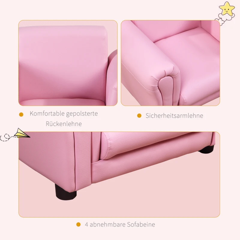 HOMCOM® Kindersessel mit Fußhocker Kindercouch Kindersofa Minisofa Kindermöbel Holz Rosa