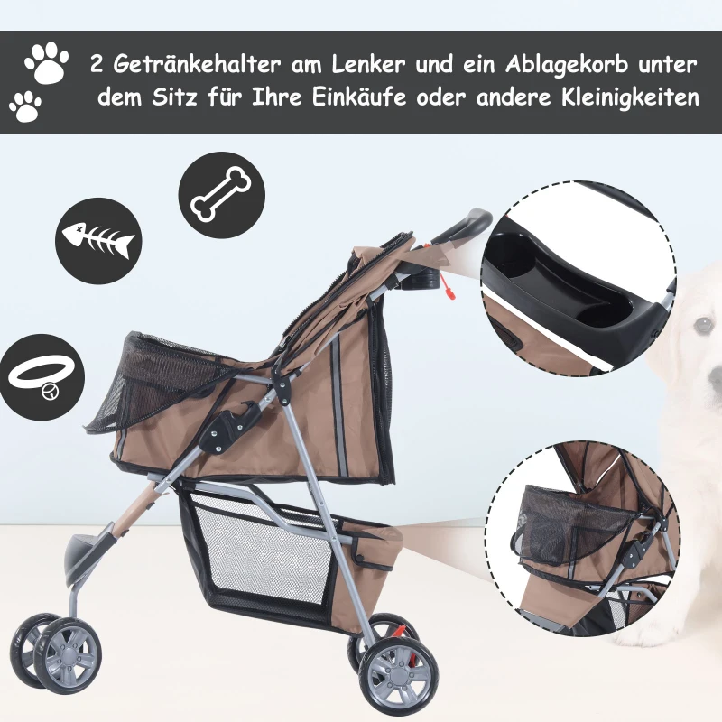 PawHut WÓZEK SPACEROWY DLA PSA TRANSPORTER brązowy