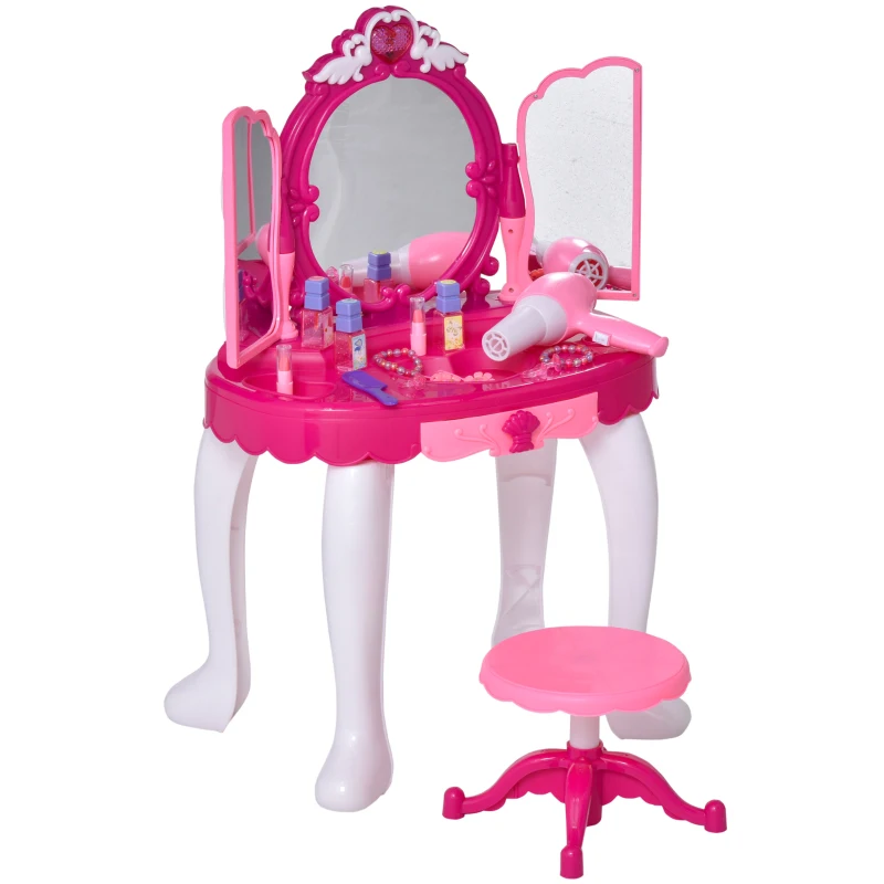 HOMCOM kinderkaptafel kaptafel met muziek krukje meisjes cosmetica