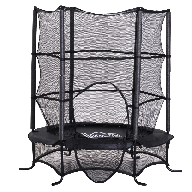 HOMCOM® trampoline tuintrampoline voor kinderen met veiligheidsnetrandafdekking rubberen koord gepolsterd staal zwart Ø170 cm tot 45 kg | Aosom.nl