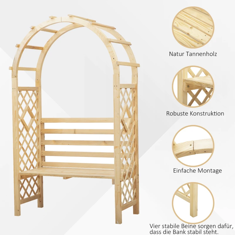 Łuk różany z ławką ławka różana pergola trellis ławka ogrodowa lite drewno naturalne Outsunny®
