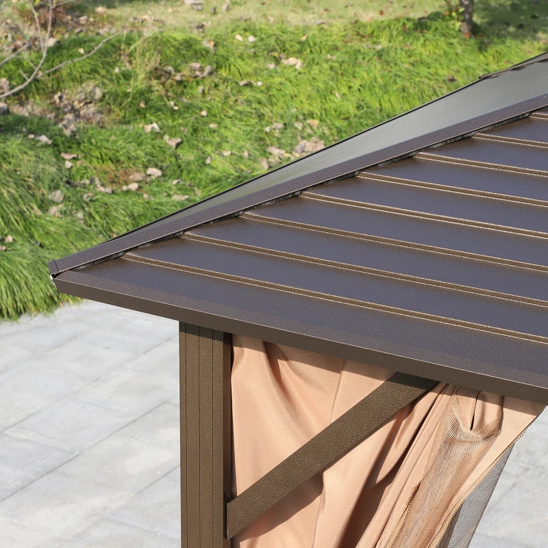 Outsunny Gartenpavillon Partyzelt 4 x Doppel-Seitenwänden Laternenhaken Alu + Polyester Bronze+Braun ca. 3 x 3 x 2,5 m