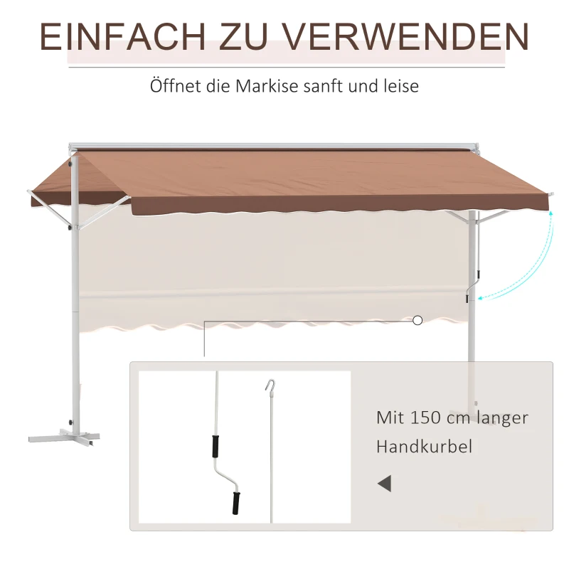 Outsunny Standmarkise Markise 4,5 x 3,4m Terrassenüberdachung Gartenmarkise mit Faltarm Kurbel Terrasse Braun Alu Metall