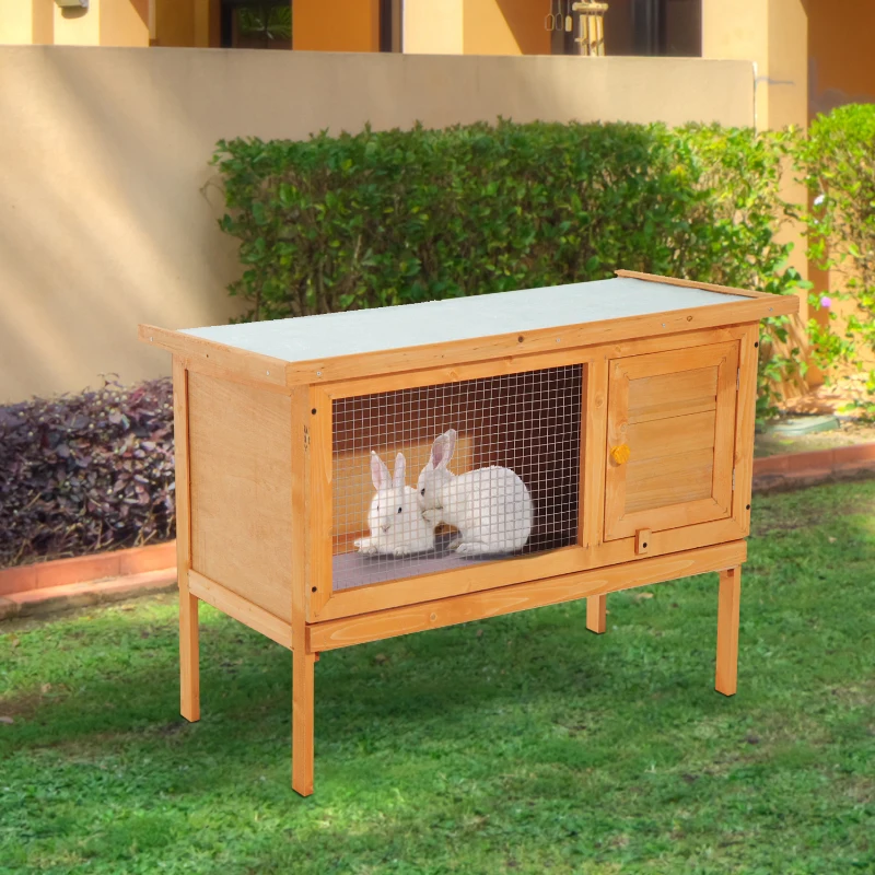 PawHut Konijnenhok konijnenkooi haas kleine dierenhok konijnenstal hout 90 x 45 x 65 cm(m-9)