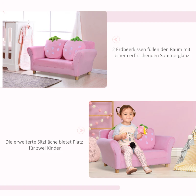 HOMCOM Kinderbank, kinderfauteuil, bank, bankstel, kinderkamer, tweezitsbank, aardbeienbank