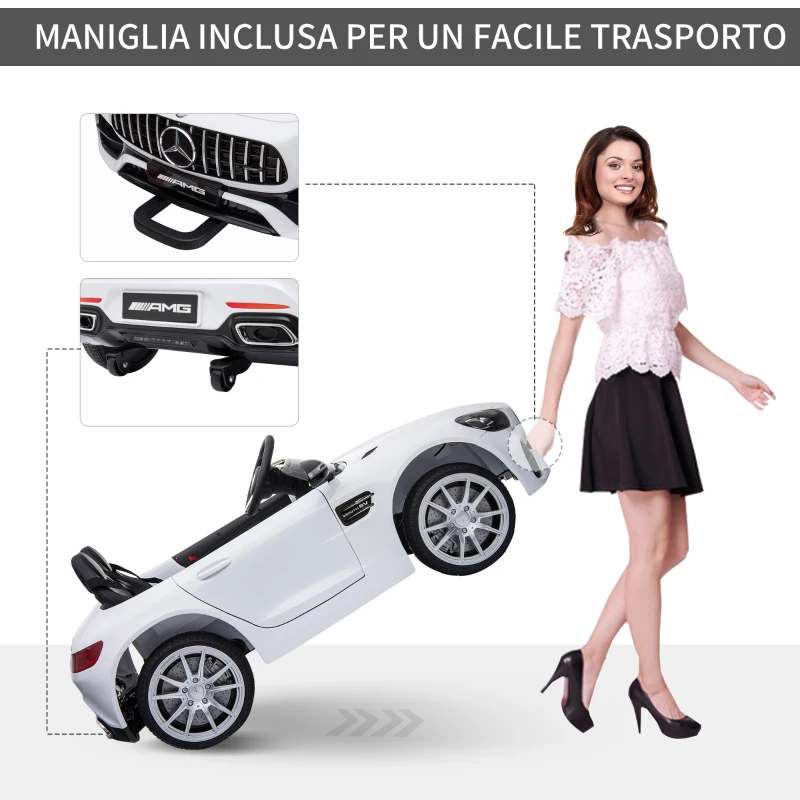 HOMCOM Macchina Elettrica per Bambini con Licenza Ufficiale Mercedes-Benz Luci e Fanali Funzionanti Lettore di Musica MP3