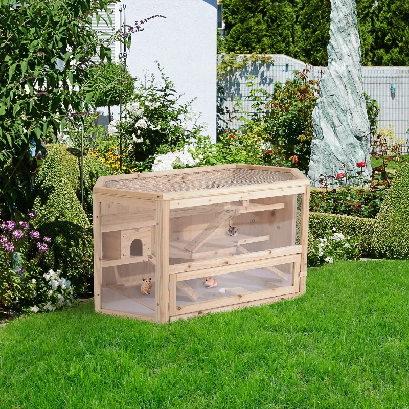 PawHut KLATKA DLA CHOMIKÓW, DOMEK DLA GRYZONI MYSZY, DREWNO JODŁOWE