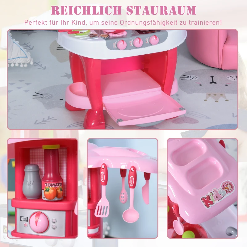 HOMCOM kinderkeuken met accesoires speelkeuken 38-delige speelgoedkeuken PP roze