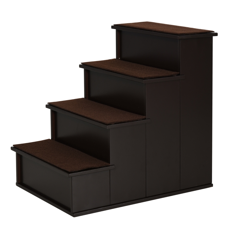 PawHut Haustiertreppe Hundetreppe Katzentreppe Einstiegshilfe mit Teppich MDF Dunkelbraun 40 x 59 x 54,2 cm