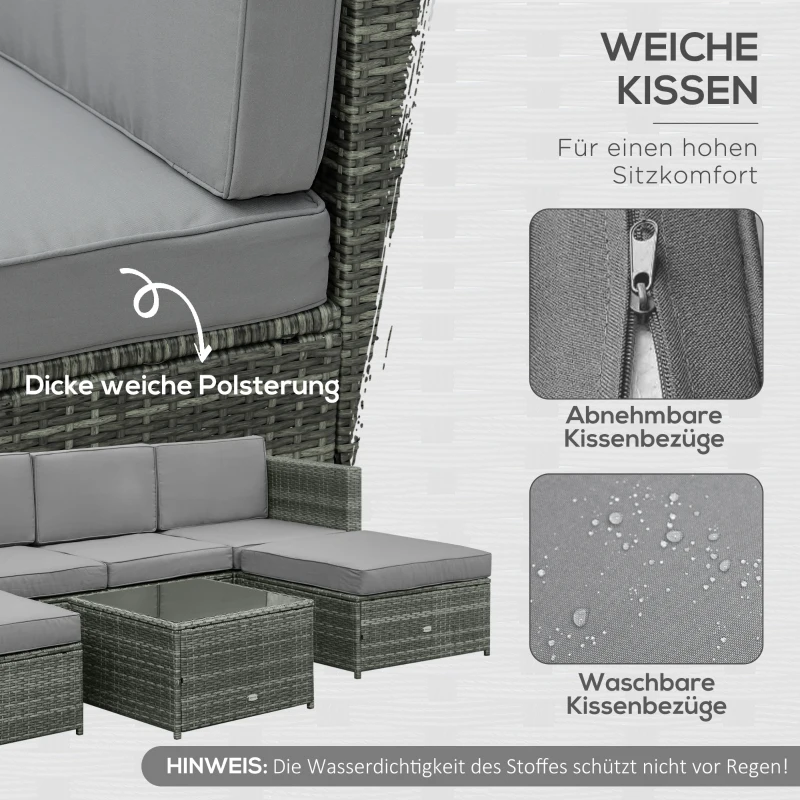 Outsunny 7-delig Tuinmeubelen poly-rotan zitgroep tuinset sofaset lounge