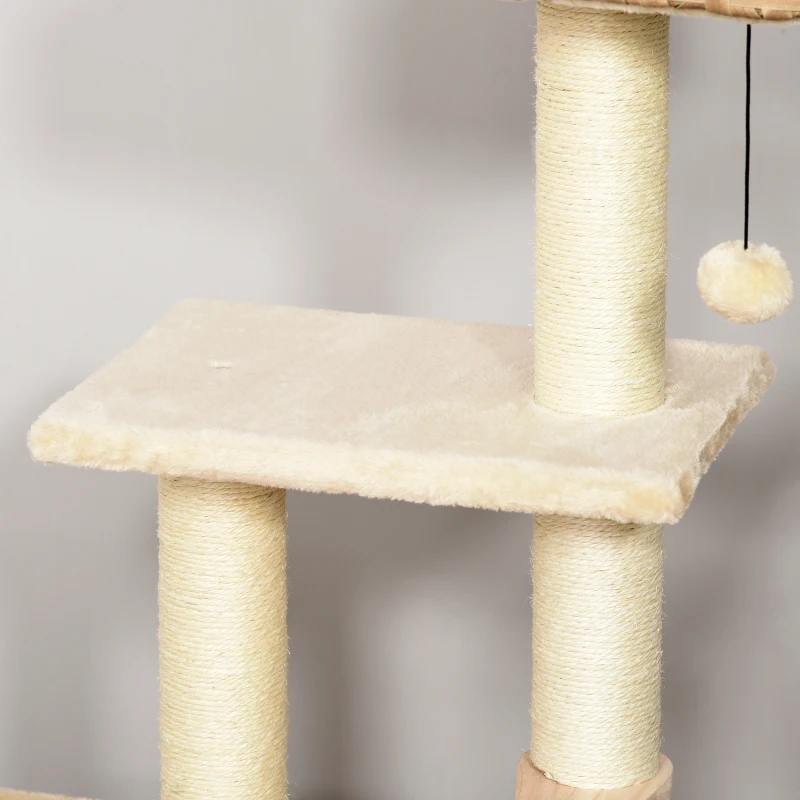 PawHut kattenboom multifunctionele krabpaal kattengrot speelbal bruin + beige