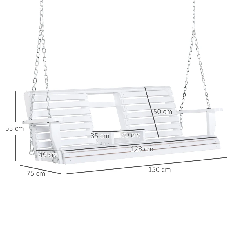 Outsunny hangbank 2-3 zits dennenhout 150 x 75 x 53 cm wit