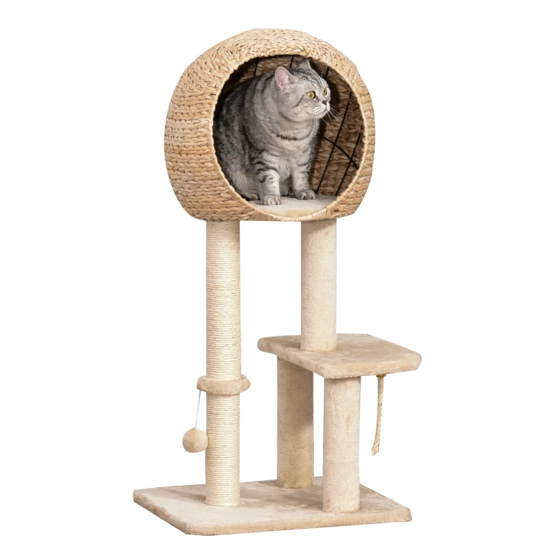 kattenboom krabpaal kitten meubel met kattengrot sisal zacht pluche beige