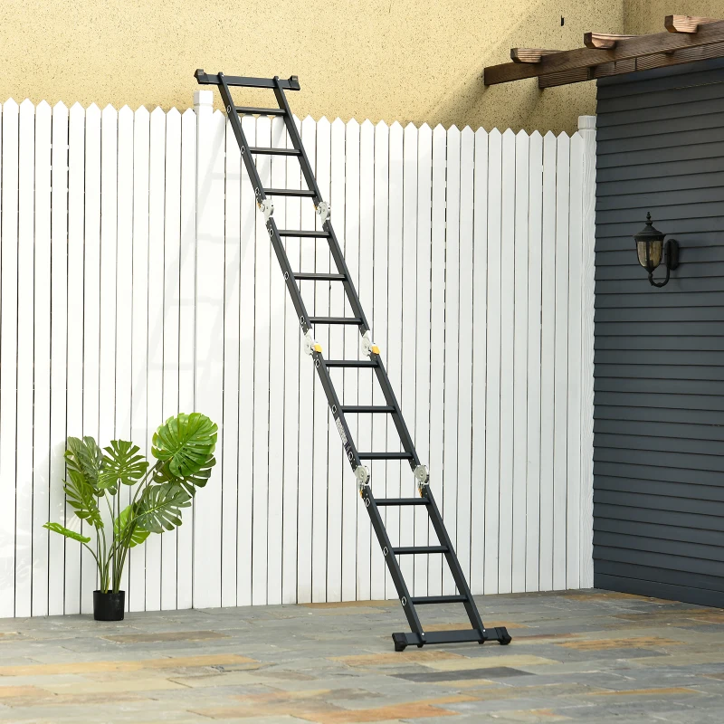 DURHAND 5-in-1 Multi-Purpose Folding Aluminum Ladder Scaffold with 2 Platform Plates, 150kg