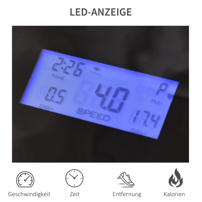 HOMCOM elektrische loopband opvouwbaar met 12 vooraf ingestelde programma's met LED-display bekerhouder en gsm-houder voor home gym indoor fitness staal ABS zwart + grijs 142 x 66 x 127 cm