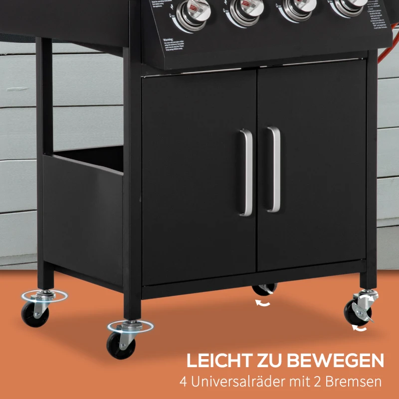 Outsunny grill gazowy z 3 palnikami każdy 3 kw przenośny kratka grillowa na 4 kółkach czarny