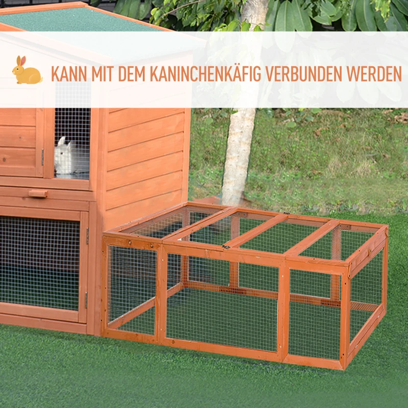 PawHut Konijnenhok konijnenkooi met buitenverblijf kleine dierenhok massief hout oranje(m-4)