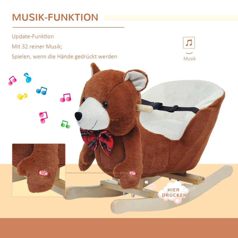 HOMCOM Schommelpaard pluche schommeldier paard liedjes speelgoed kinderen babyschommel